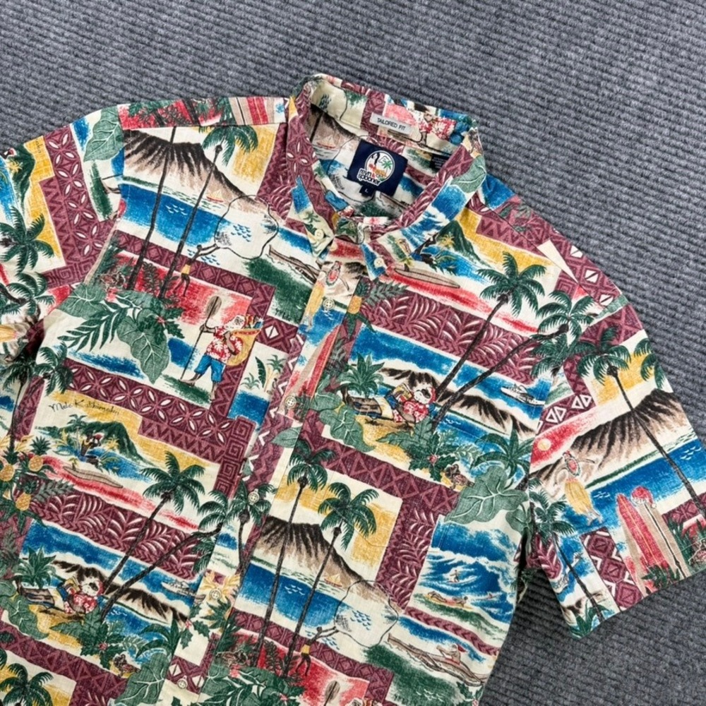 Reyn Spooner Mele Kalikimaka Christmas Santa Hawaiian Shirt Mens Large Tailored